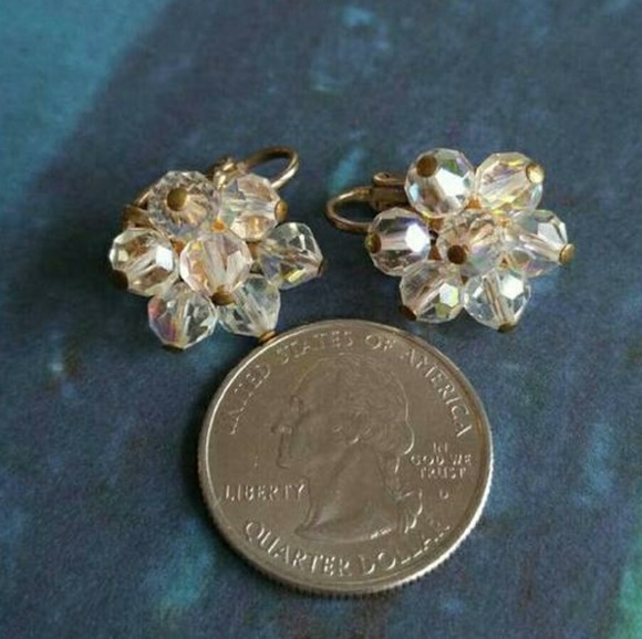 Relisted vintage crystal cluster earrings clip backs aurora - Picture 2 of 4